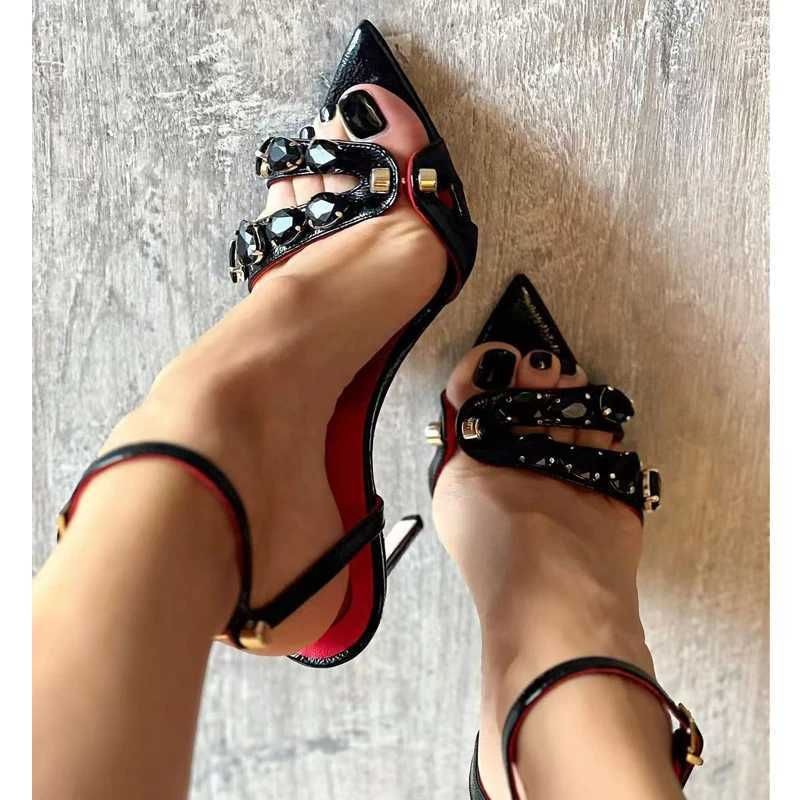 Eilyken Summer sexy open toed crystal womens sandals with buckle strap peeling thin high heels Zapatos unprinted shoes M250506