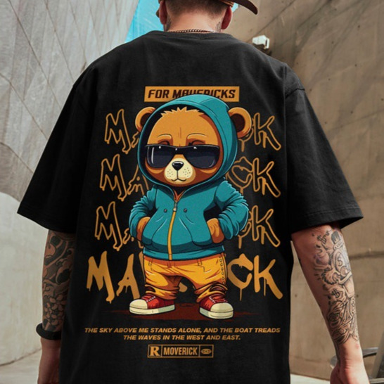 2025 Men's And Women's Long 100% Cotton T-shirt New Designer Large Casual Fashion Bear Printed Round Neck T Street Trendy Couple Half Sleeve