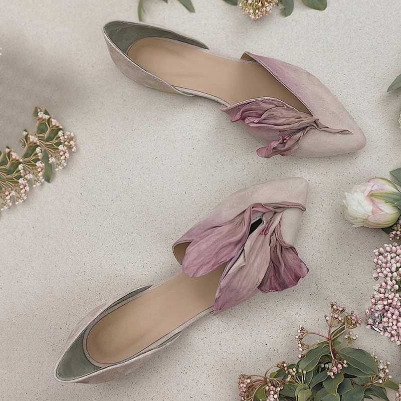 2025 Petal Design Sexy Pointed Toe Womens Shoes Flat Fashion Novel Womens Shoes Handmade Soft and Comfortable Zapatillas De Mujer Tacon M250506