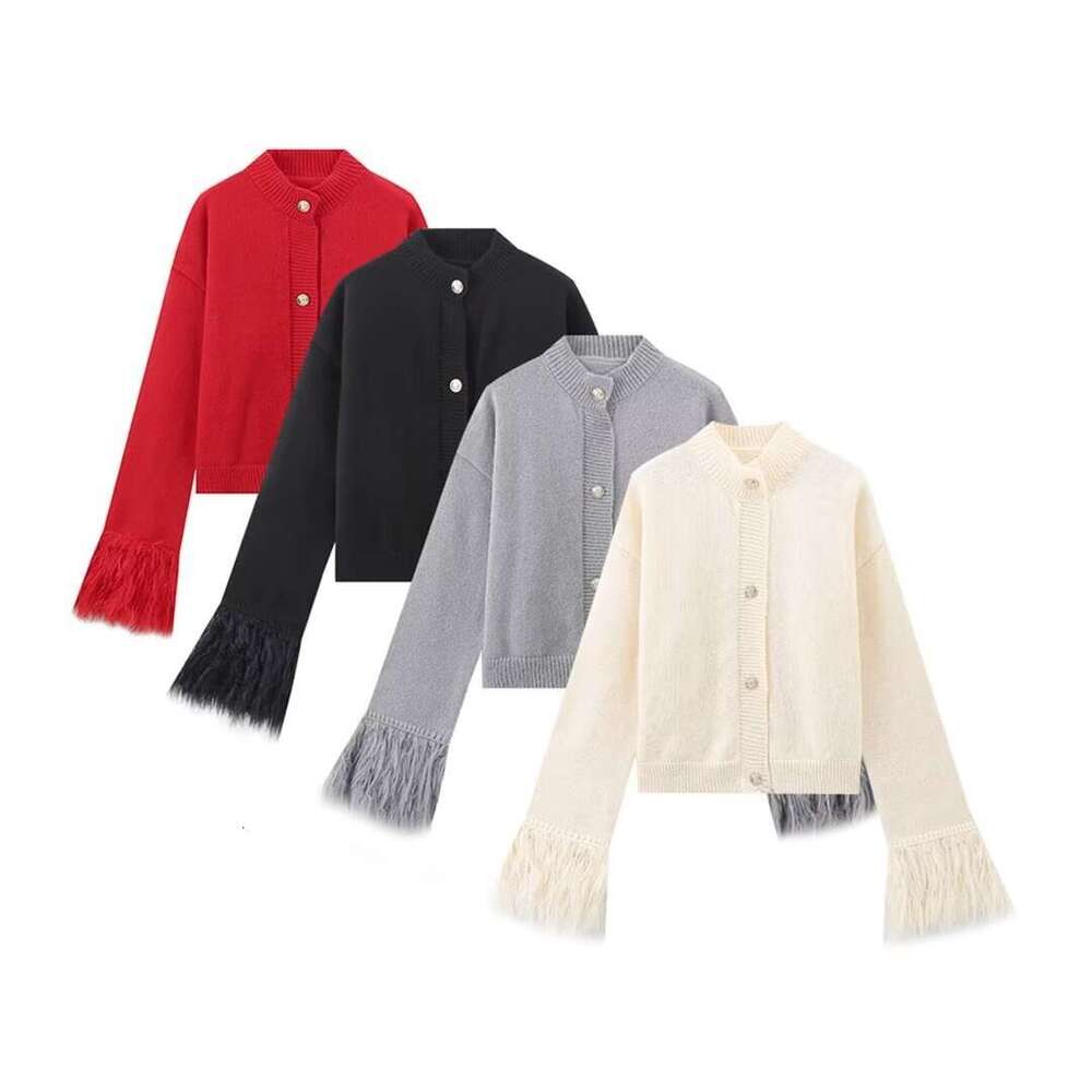 hoodie Women's Wear Autumn And Winter New Women's Clothing Elegant Temperament Red Feather Design Knitted Cardigan Jacket For Women jacket