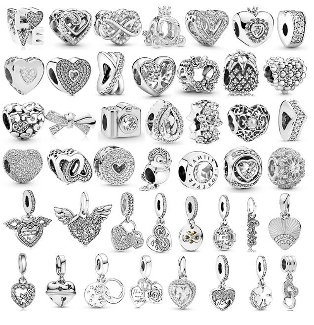 Designer Charms Bead Dangle Silver Plated Pendant Hollowed-out Rose Love Heart Diamond Fashion Jewelry Findings Components For Women Girl DIY Bracelet Necklace