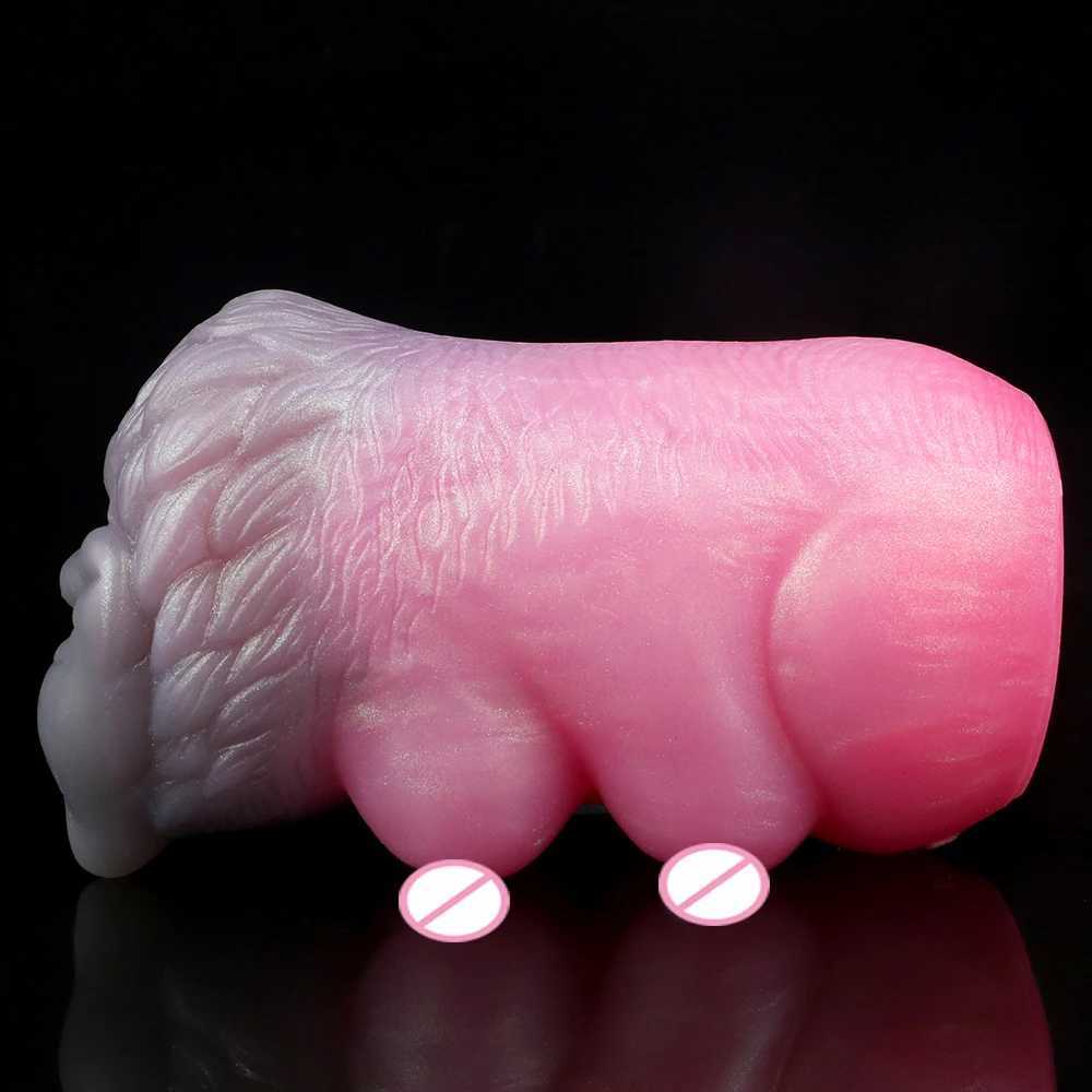 GEEBA Animal She wolf Fantasy Dual Channel Penile Stroke Silicone Male Masturbation Reality Vaginal Texture Pocket Cat Sex Toy W250506