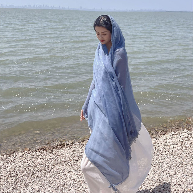 K632 Exquisite niche solid color shawl Dunhuang grassland sunshade sunscreen cotton linen desert grassland headscarf shawl photo long scarf