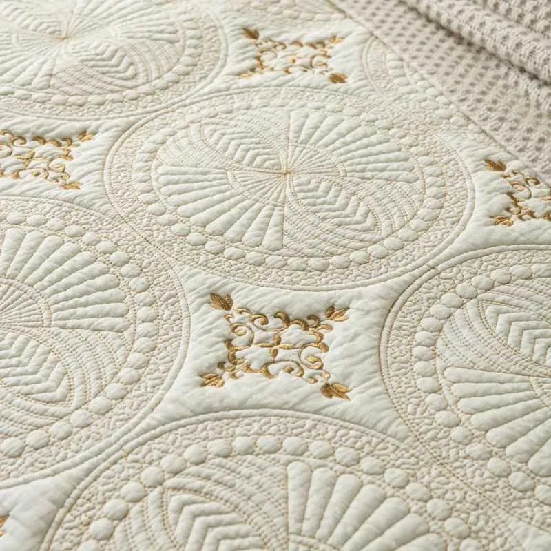 Solid Embroidered Bedspread Quilt Set 3pcs Quilted Bedding Cotton Quilts Bed Covers Pillowcase Blanket King Queen Size Coverlets 252033 GOE