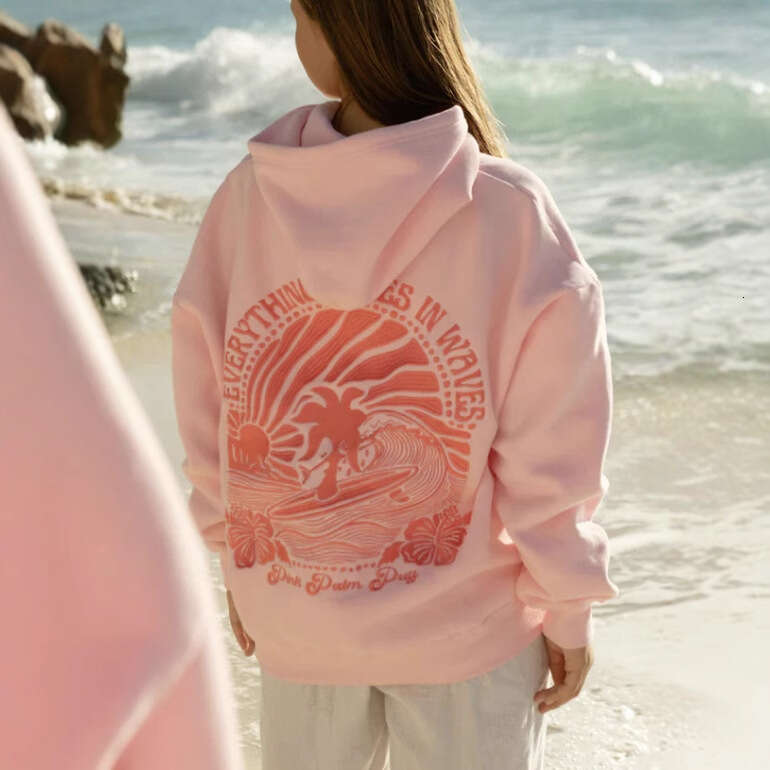 Women's Wear Hawaii Hibiscus Ins Women's Off Shoulder Sleeves Threaded Hoodie Print