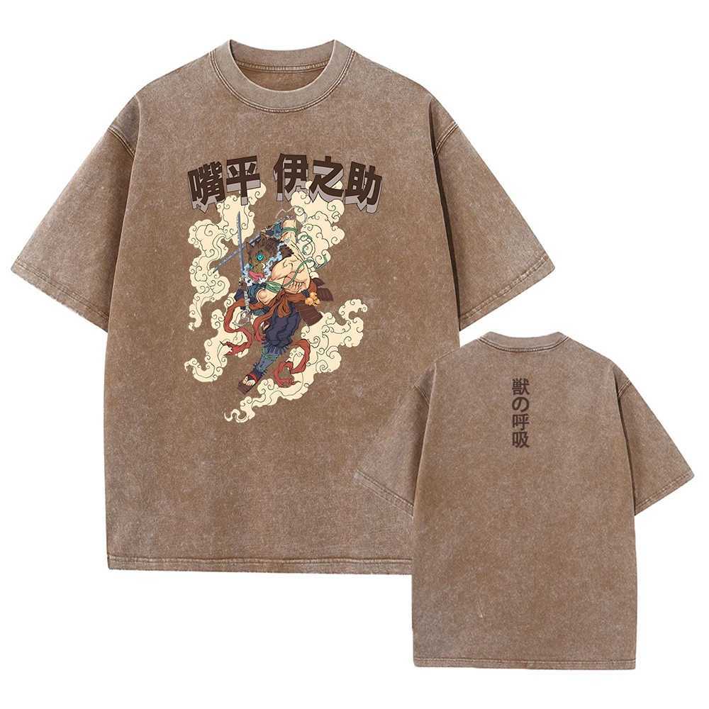 Haruku Demon Slayer Graphic Shirt Men Vintage Oversized Anime Washed T Shirts for Women Streetwear Summer Tees Tshirt