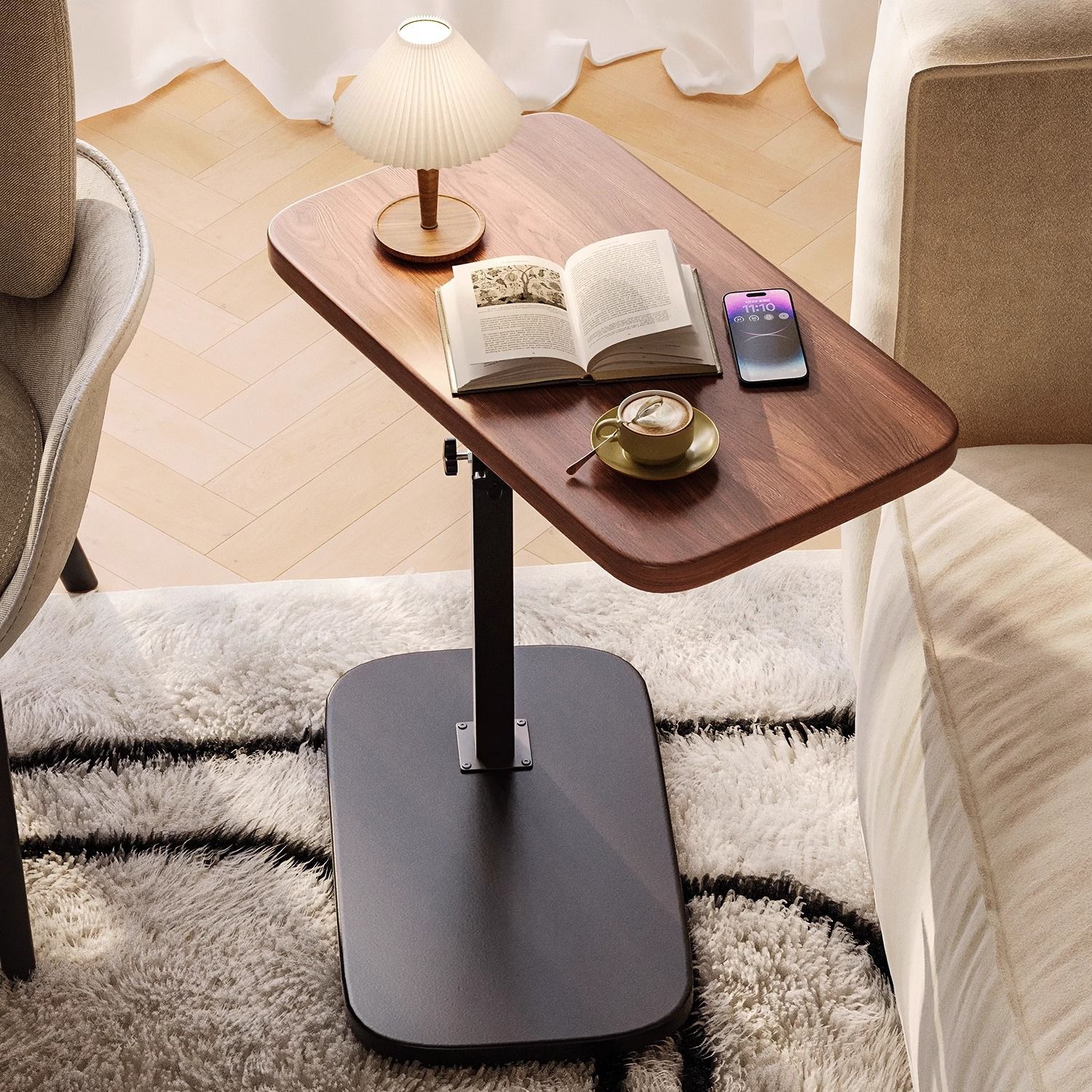 B562 Liftable coffee table bedroom living room side table rotating folding tabletop