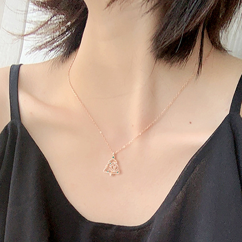 925 Sterling Silver Christmas Tree Necklace with Reindeer Pendant, Colorful Cubic Zirconia, Festive Jewelry Gift for Her