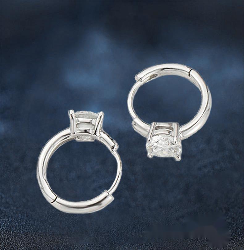 Chic Minimalist Design of S925 Pure Silver Ring-Shaped Earring Set With Genuine Moissanite
