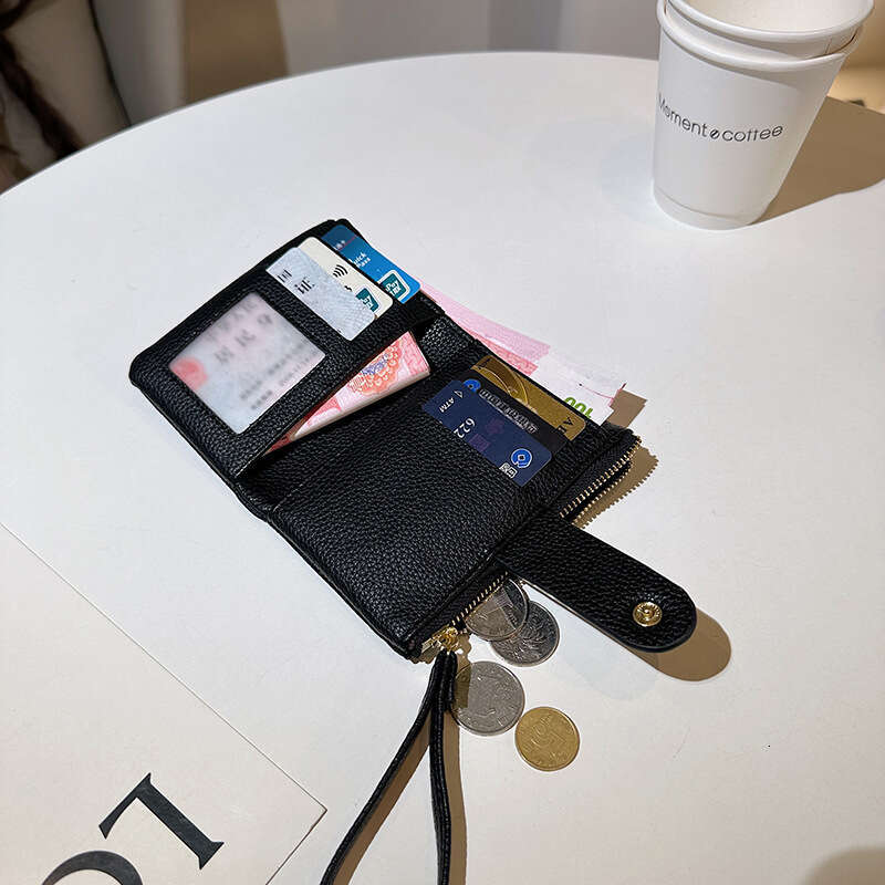 Women's New Lychee Pattern Solid Color Card Bag Thin Short Simple Zero Wallet designer bag