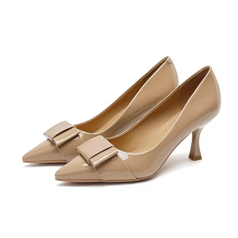 Wedge Elegant High Heels Shoe For Women Leather Buckle Pointed Pumps Wedges Nude Black Party Wedding Office Shoes 8a13 s s