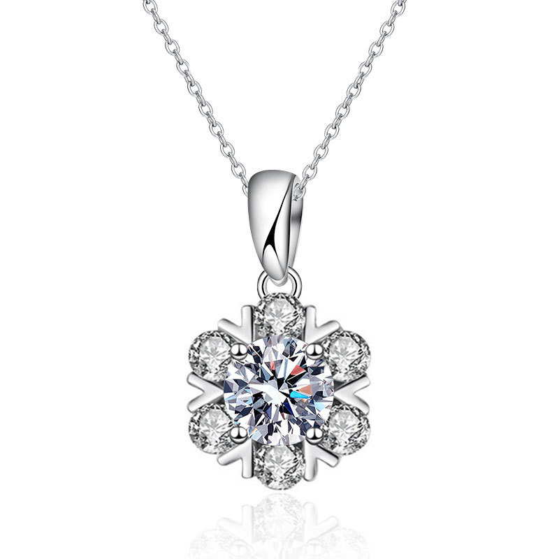 Snowflake Moissanite Necklace 925 Sterling Silver Pendant | White Gold Dainty Clavicle Chain for Women | Gift for Girlfriend