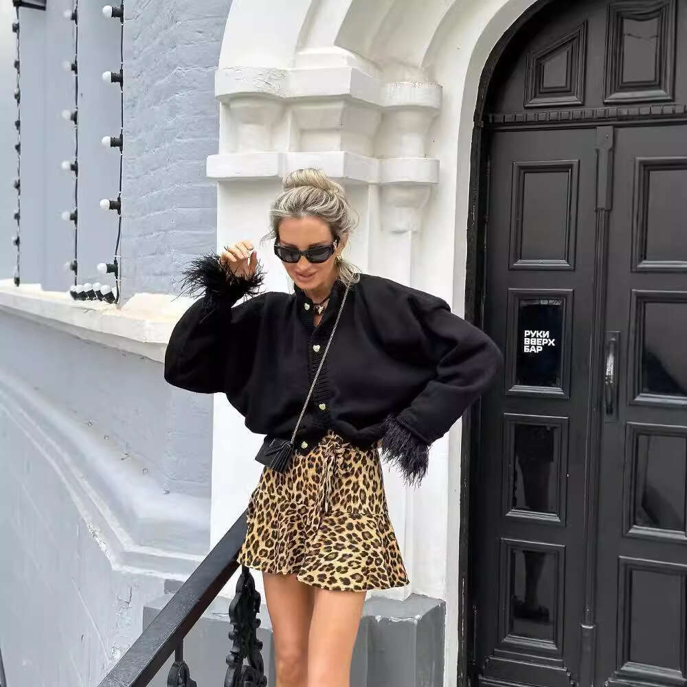 hoodie Women's Wear Autumn And Winter New Women's Clothing Elegant Temperament Red Feather Design Knitted Cardigan Jacket For Women jacket