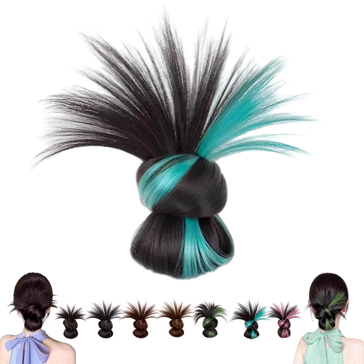YK Womens Gripper Feather Bun Wig - Enhance Hairstyle with Seven Color Options