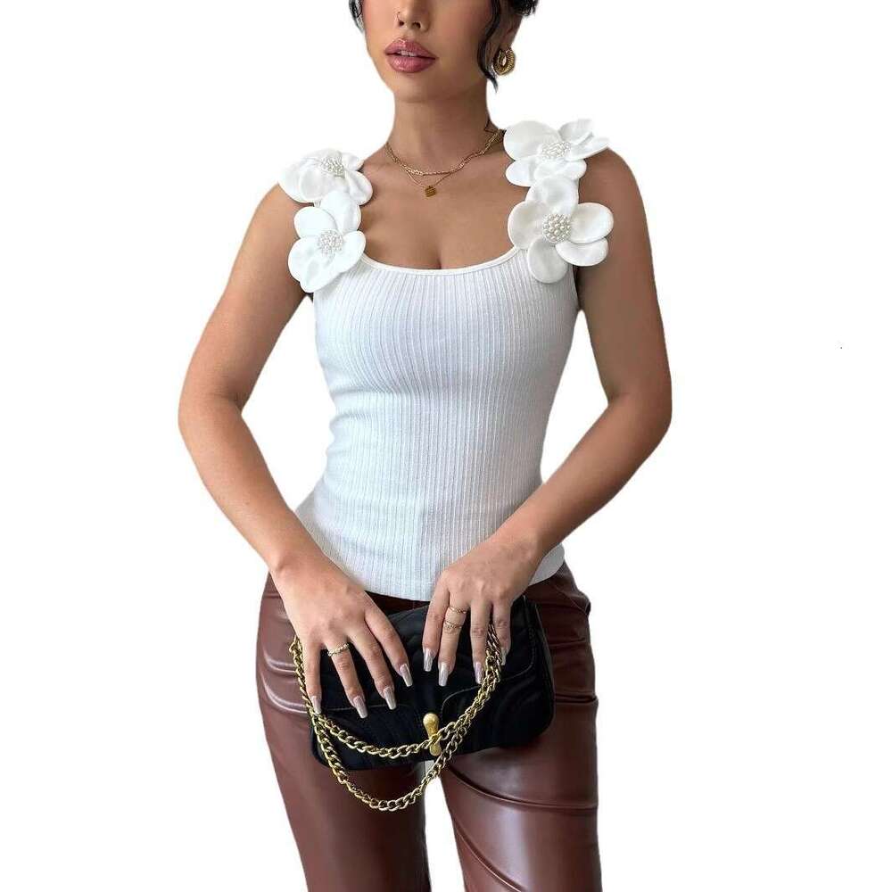 hoodie Women's Wear Vest Women's Summer New Fashionable Temperament Casual Three-Dimensional Flower Decoration Knitted Sleeveless Top jacket