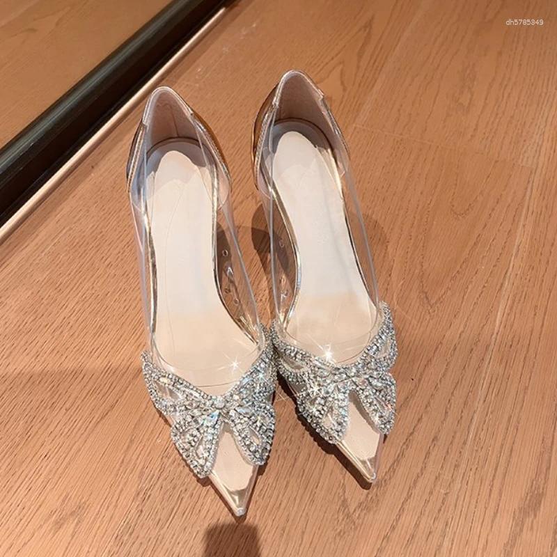 Dress Shoes Crystal Pointed Toe Women Shallow High Heels Elegant Pumps 2025 Fad Trend Spring Party Designer Mujer Zapatos