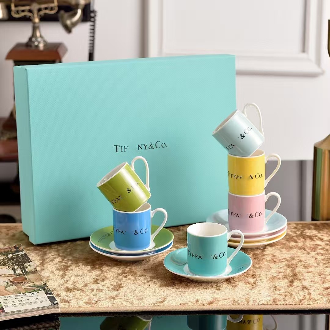 Ceramic Coffee Set Including 6 Cups Bone China Material Multicolour Milk Glass Kitchen Tableware Wedding Gifts Box Packaging New