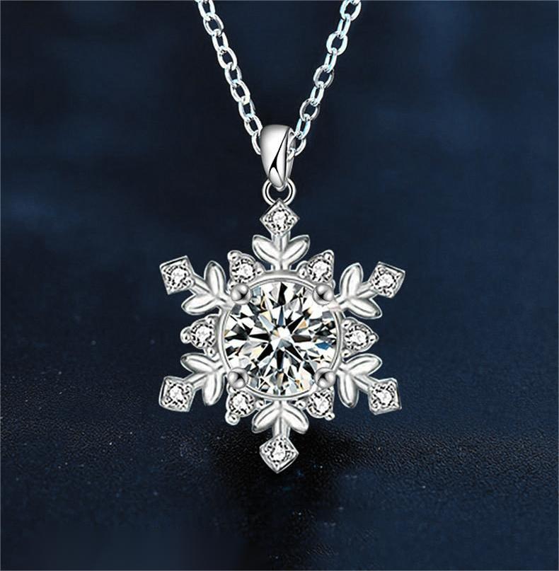 925 Sterling Silver Snowflake Necklace for Women with Moissanite Pendant, Elegant Winter Jewelry Gift for Christmas and Daily Wear