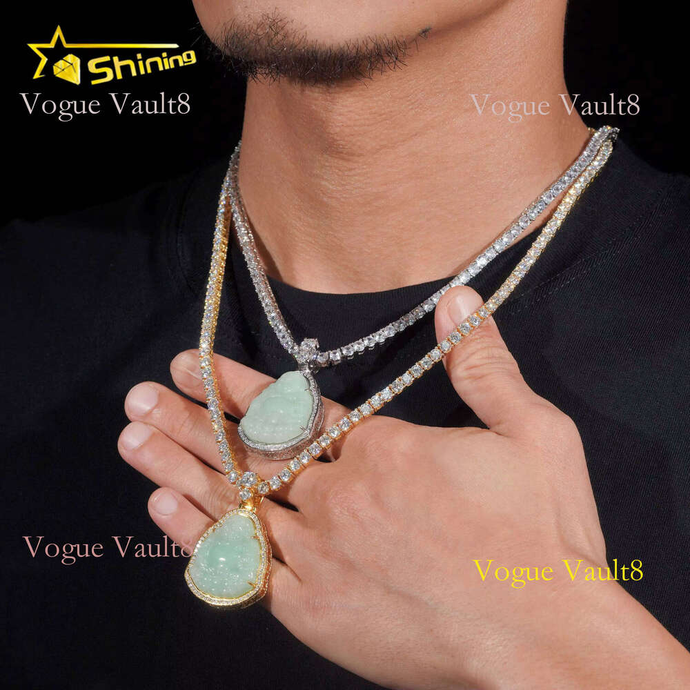 Fast Shipping Moissanite Hip Hop Jewelry Sterling Sier Iced Out Moisaanite Green Jade Buddha Pendant Pass Dia Tester