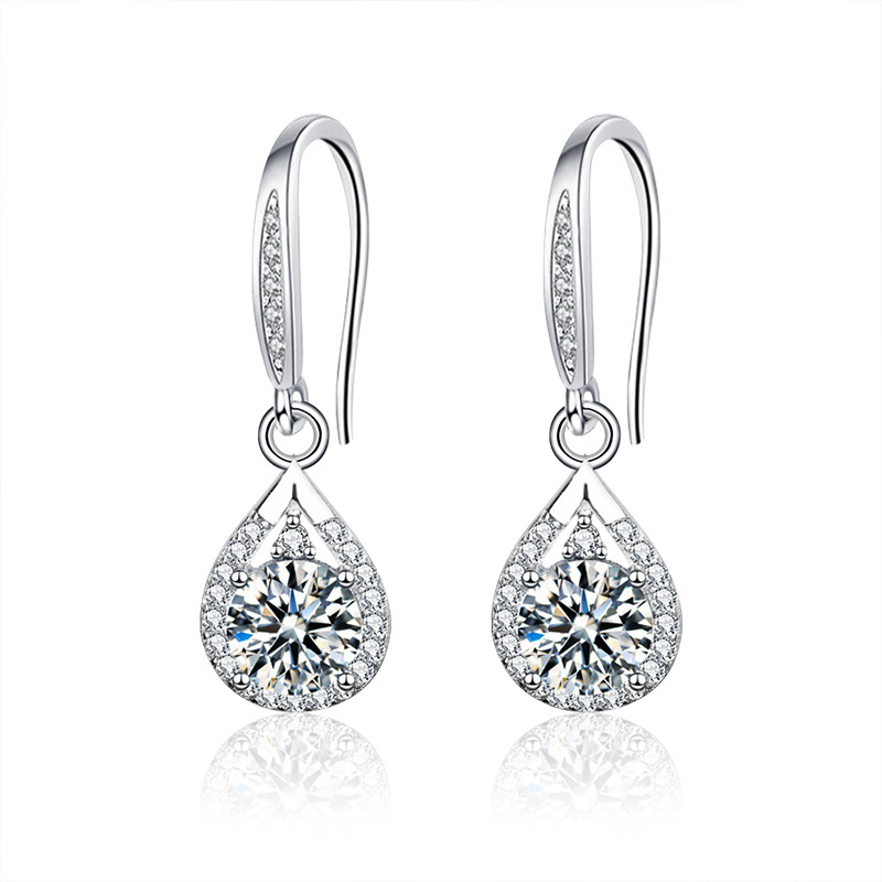D Color Moissanite Drop Earrings 1 Carat Tear Shape S925 Silver Leverback Hooks | 3EX Cut Sparkling Teardrop Bridal Jewelry