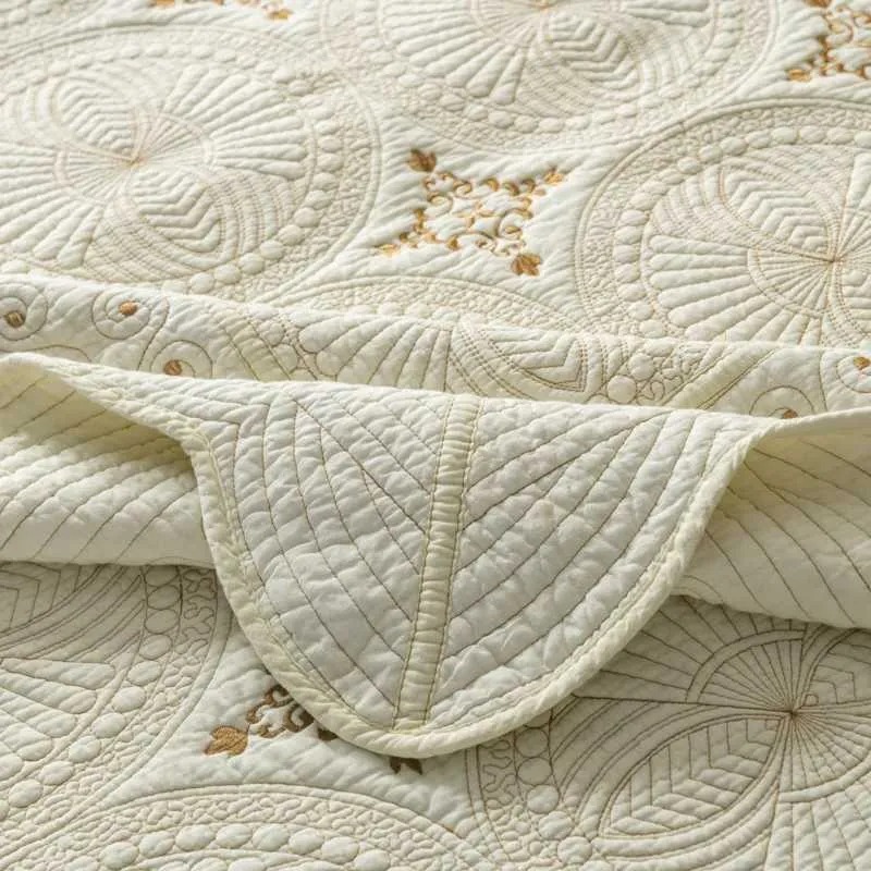 Solid Embroidered Bedspread Quilt Set 3pcs Quilted Bedding Cotton Quilts Bed Covers Pillowcase Blanket King Queen Size Coverlets 252033 GOE