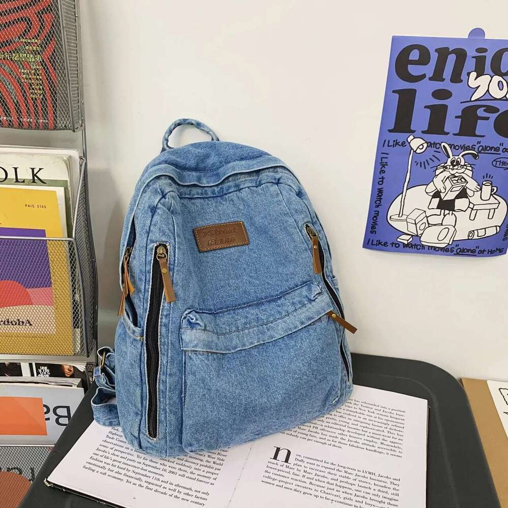Denim Fashion Backpacks For School Trend Student Jeans Bag Multi Pockets Large Capacity Rucksack Mochila De Escola Feminina 2023