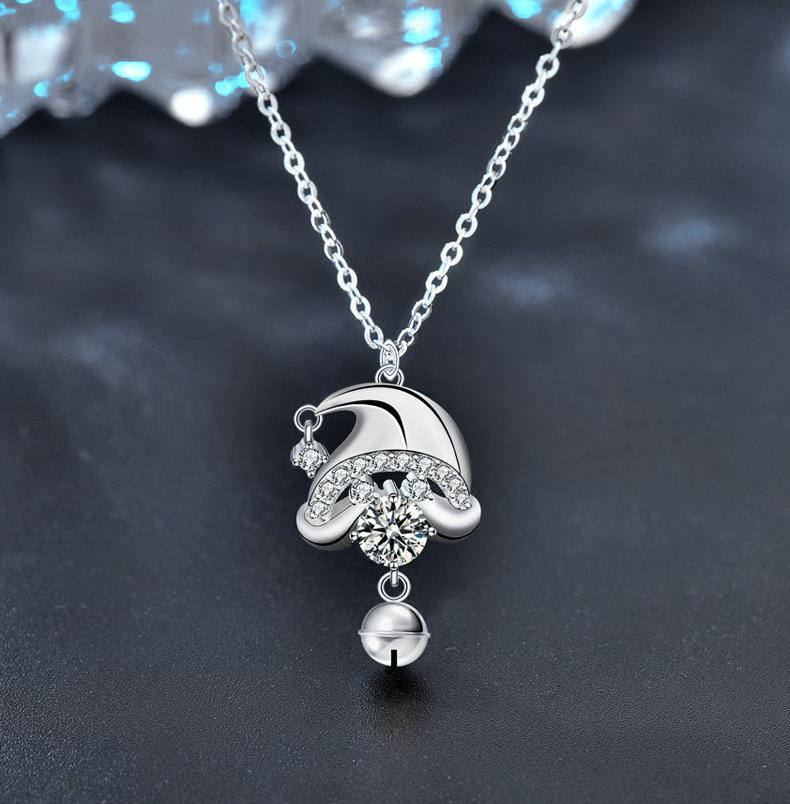 925 Sterling Silver Santa Hat Pendant Necklace | Moissanite Christmas Jewelry | Minimalist Chain for Holiday Gifts