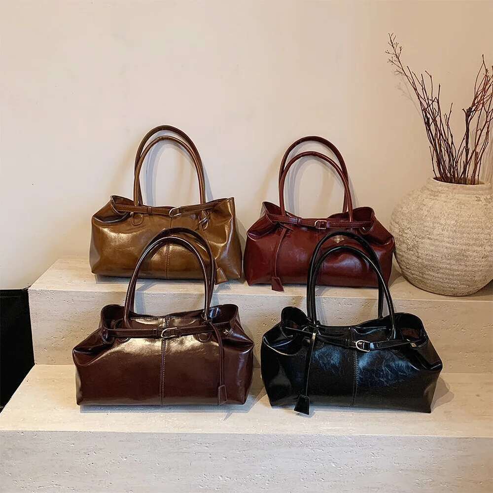 ddmy Tote PU Leather Slouchy Shoulder Fashion Top Handle Retro Large Satchel Bag for Women Female Shopping Handbag