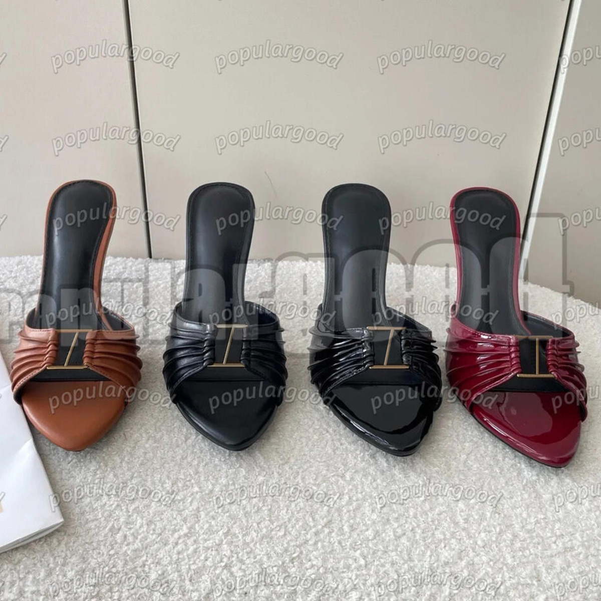 Women Mules Dress Shoes high heels leather Gold Tone black womens lady designer sandals Party Wedding pumps Slingback Heels Size 35-41