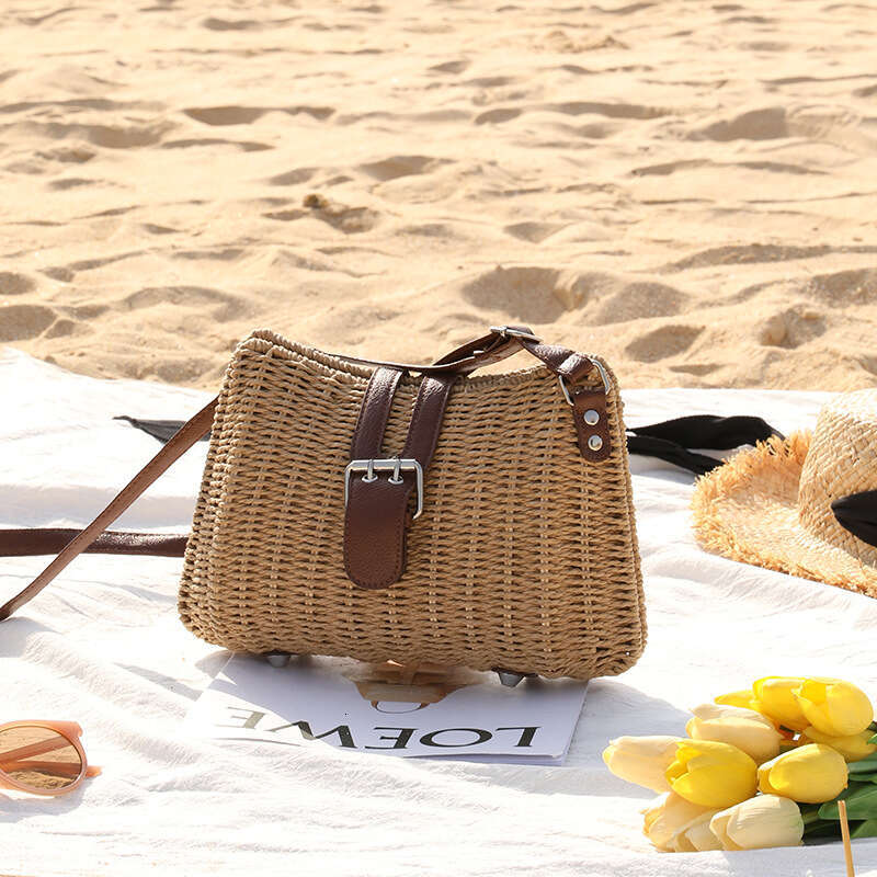 Summer Woven Bag Beach Bag Internet Celebrity S Same Style For Women S Summer New Single Shoulder Portable Straw Fashion Crossbody Rattan Woven Bag KQ