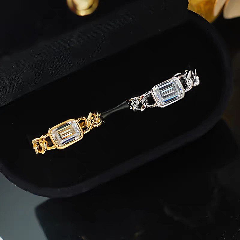 2025 Cuba Link Chain Wedding Rings Solitaire Jewelry Real 100% Sterling Sier Emerlad Cut White Lab Moissanite Dia Party Eternity Women Bride Ring
