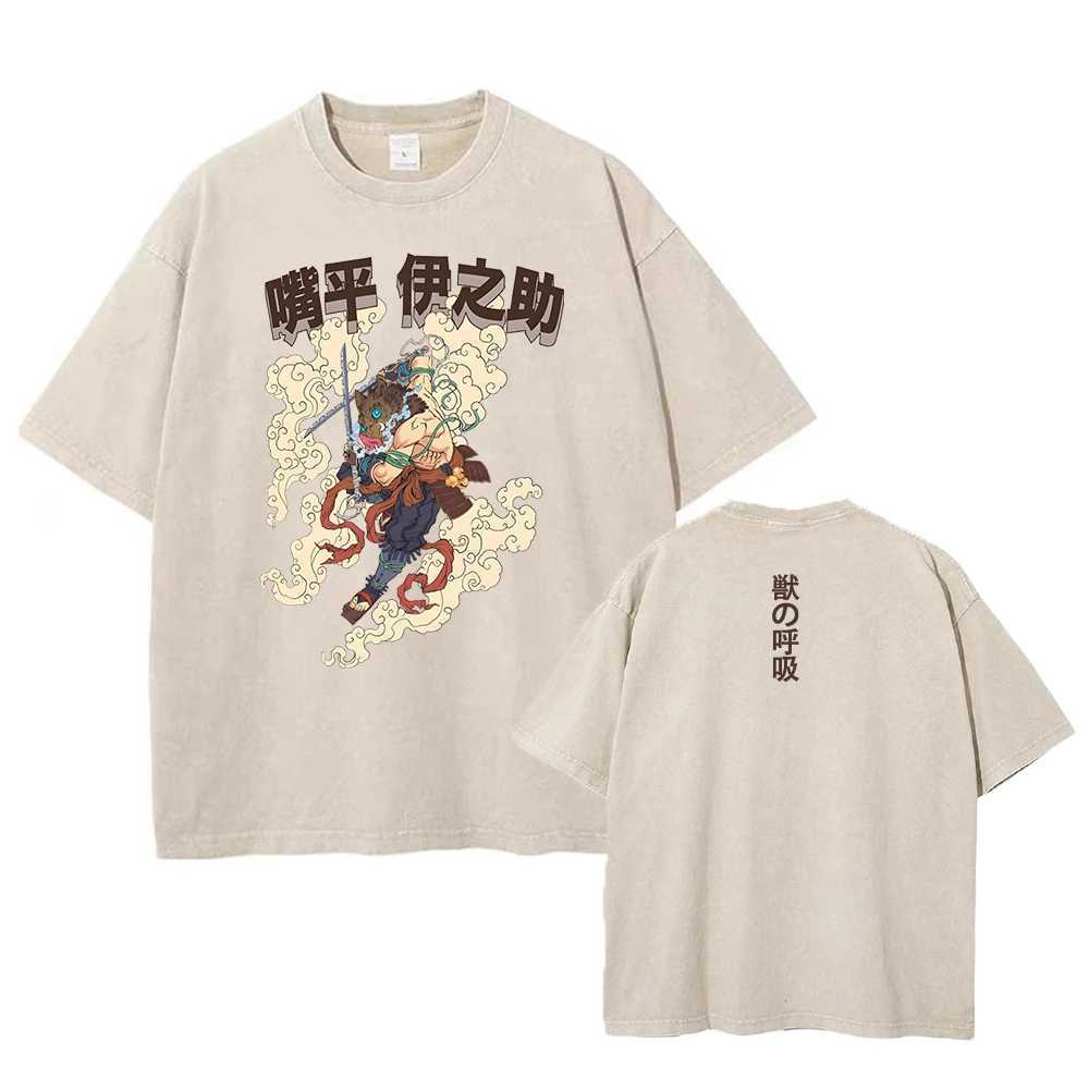 Haruku Demon Slayer Graphic Shirt Men Vintage Oversized Anime Washed T Shirts for Women Streetwear Summer Tees Tshirt