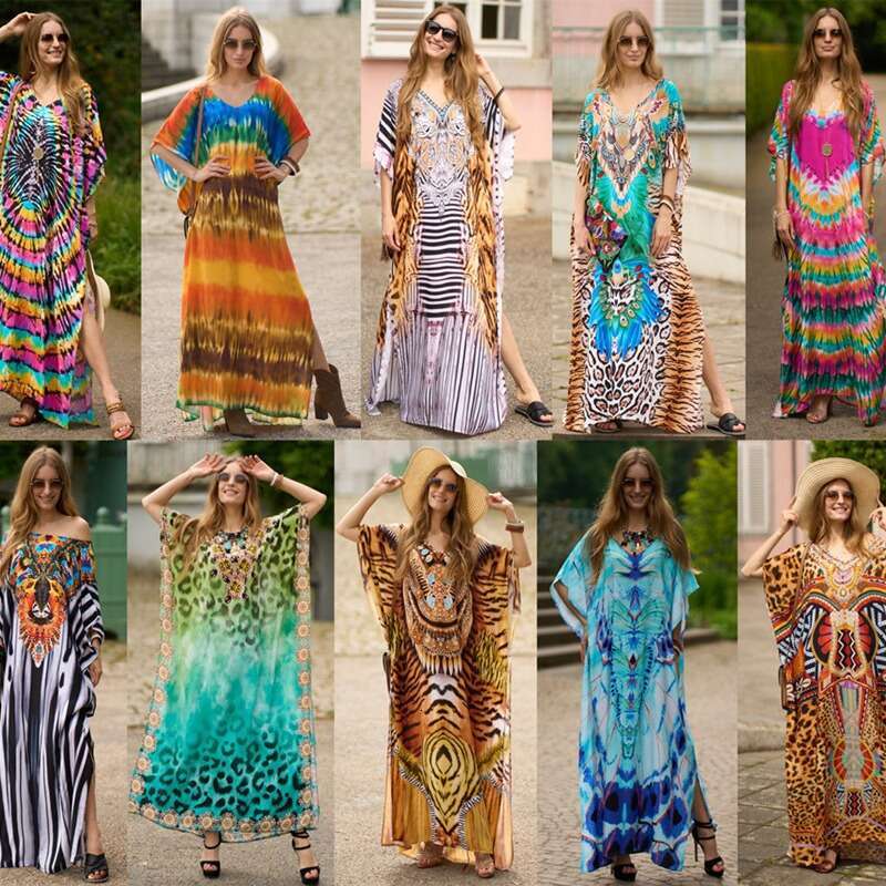 DHEssentials Fashion New Printed Beach Kaftan Long Loose Bikini Cover up