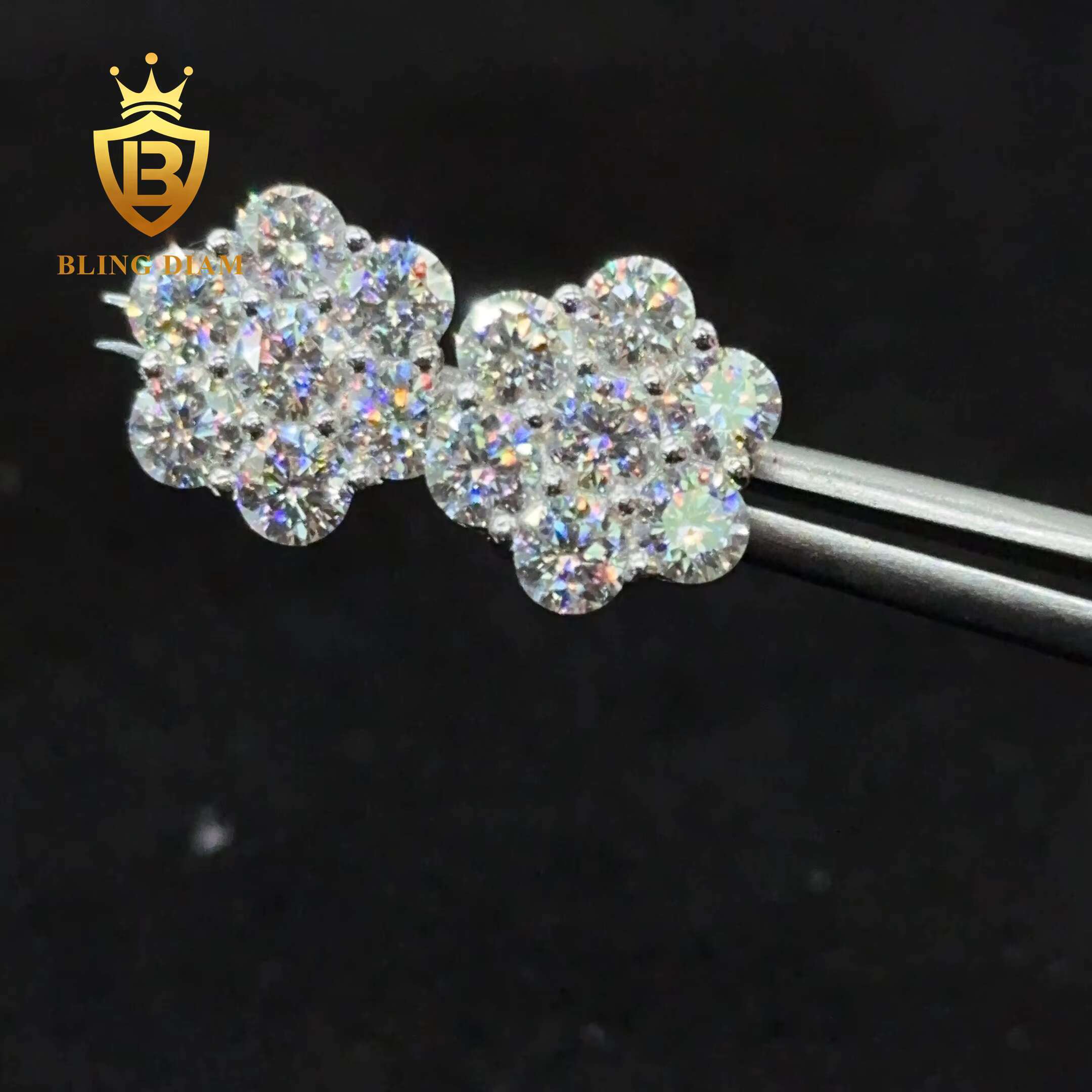 Read to Ship D VVS Moissanite Stud Earring 925 Sterling Silver 10k 14k 18k Plated Hip Hop Earrings Earring Flower Ear Rings