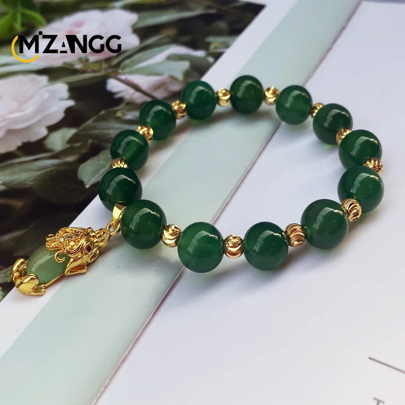 Natural Green Jade PiXiu Bracelet Alevel Agate Mens and Womens Fashion Exquisite Jewelry Lucky Charm 250425