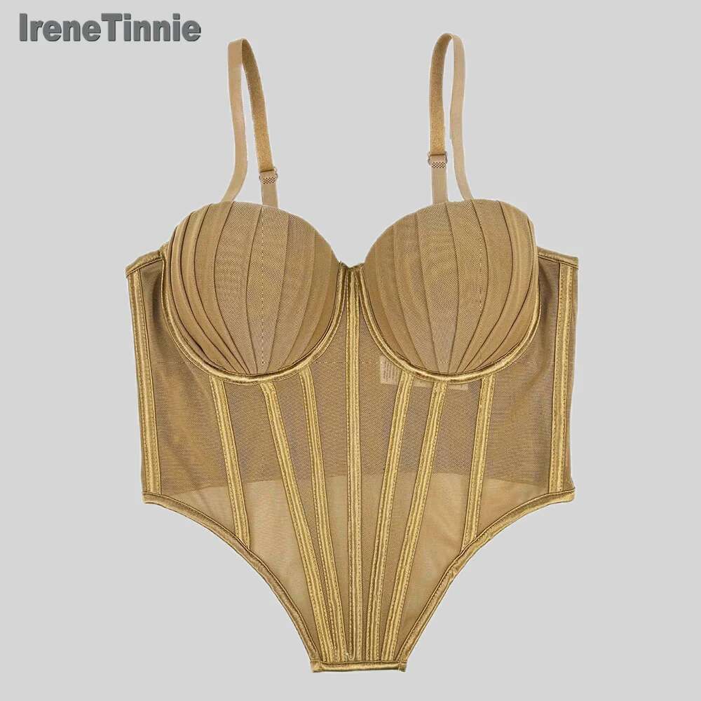 IRENE TINNIE-Women's Mesh Transparent Waist Fishbone Bandage, Bustier Corset, Sexy Tops, Fashion, New,2025