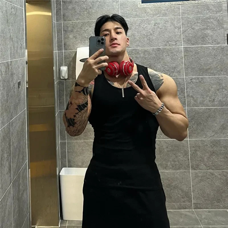 Mens solid color breathable fast drying elastic sports vest sleeveless fitness training casual 250430Z