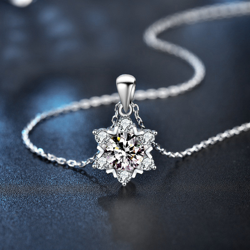 Snowflake Moissanite Pendant Necklace - 925 Sterling Silver, Hypoallergenic, Elegant Gift for Her