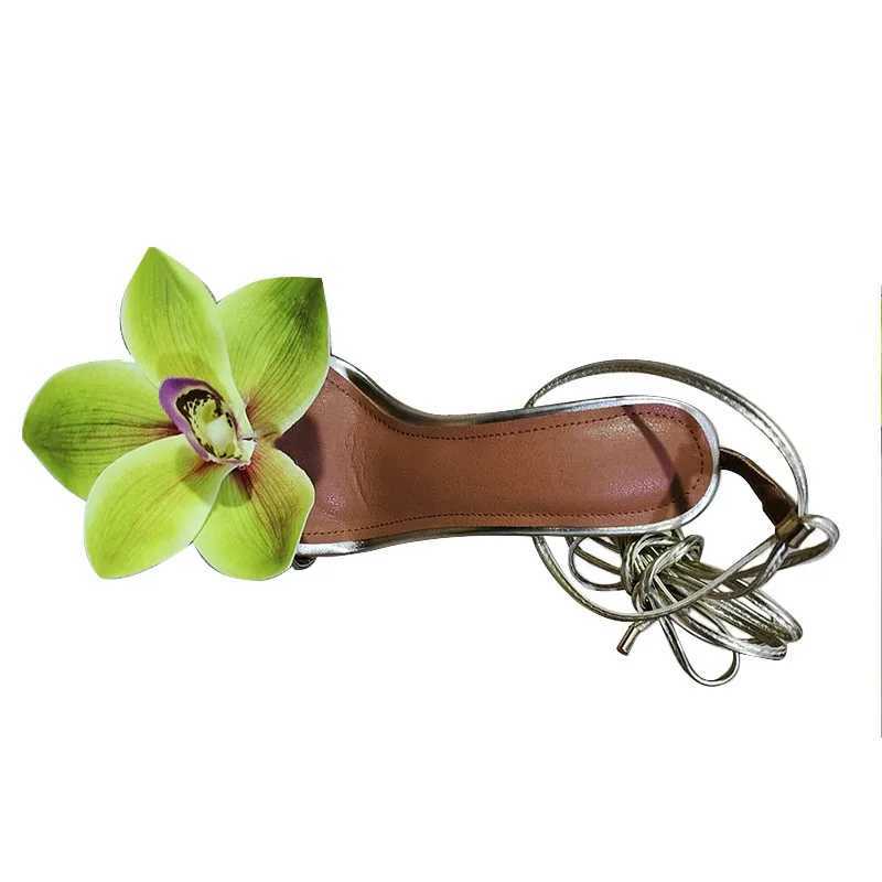 2024 Summer Womens Heel Sandals Flower Round Toe Sexy High Heels Womens Stiletto High Heels Strap Sandals Size 45 43 M250506