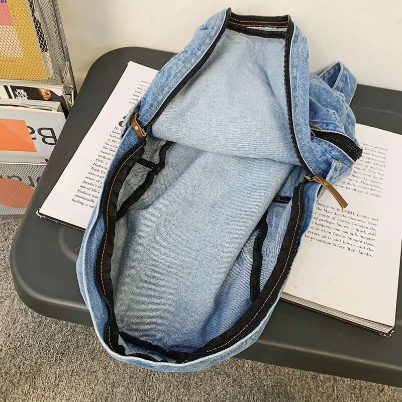 Denim Fashion Backpacks For School Trend Student Jeans Bag Multi Pockets Large Capacity Rucksack Mochila De Escola Feminina 2023