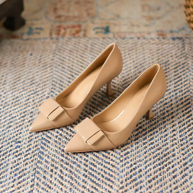 Wedge Elegant High Heels Shoe For Women Leather Buckle Pointed Pumps Wedges Nude Black Party Wedding Office Shoes 8a13 s s