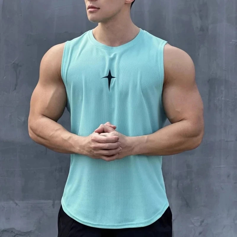 Summer sleeveless vest outdoor sports running top quick drying round neck gym Tshirt mens breathable 250430Z