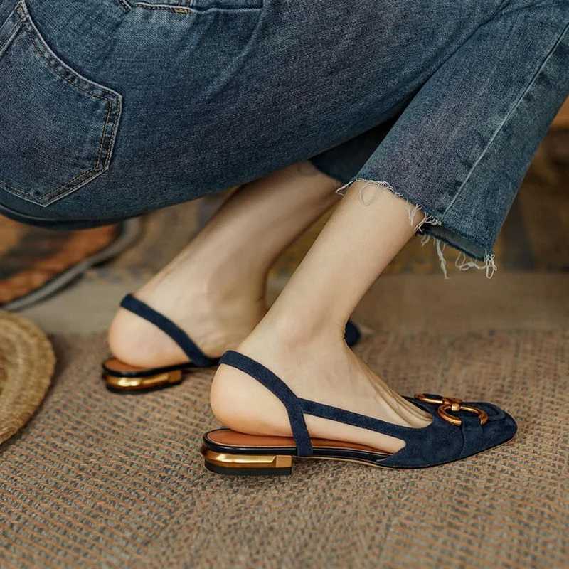 Low-heeled Baotou Sandals Womens Summer New Slingback Suede Office Ladies Shoes Sandal Slip on Woman Flats M250512