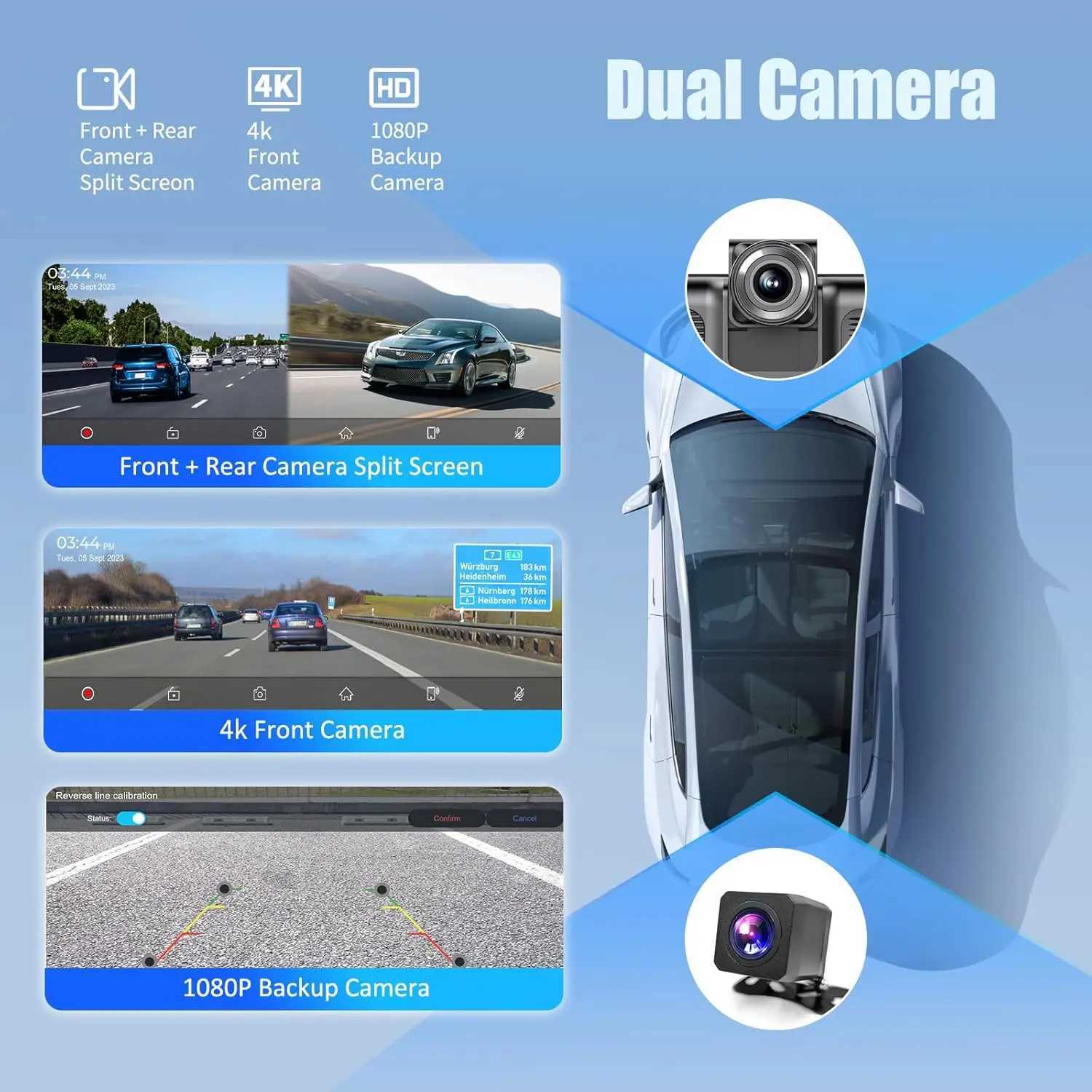 car dvr 2024 New 10.26 Wireless CarPlay Android Auto 4K Dash Cam WIFI Bluetooth Car Camera Front 4k 1080P Backup Camera Touch Screen R250506