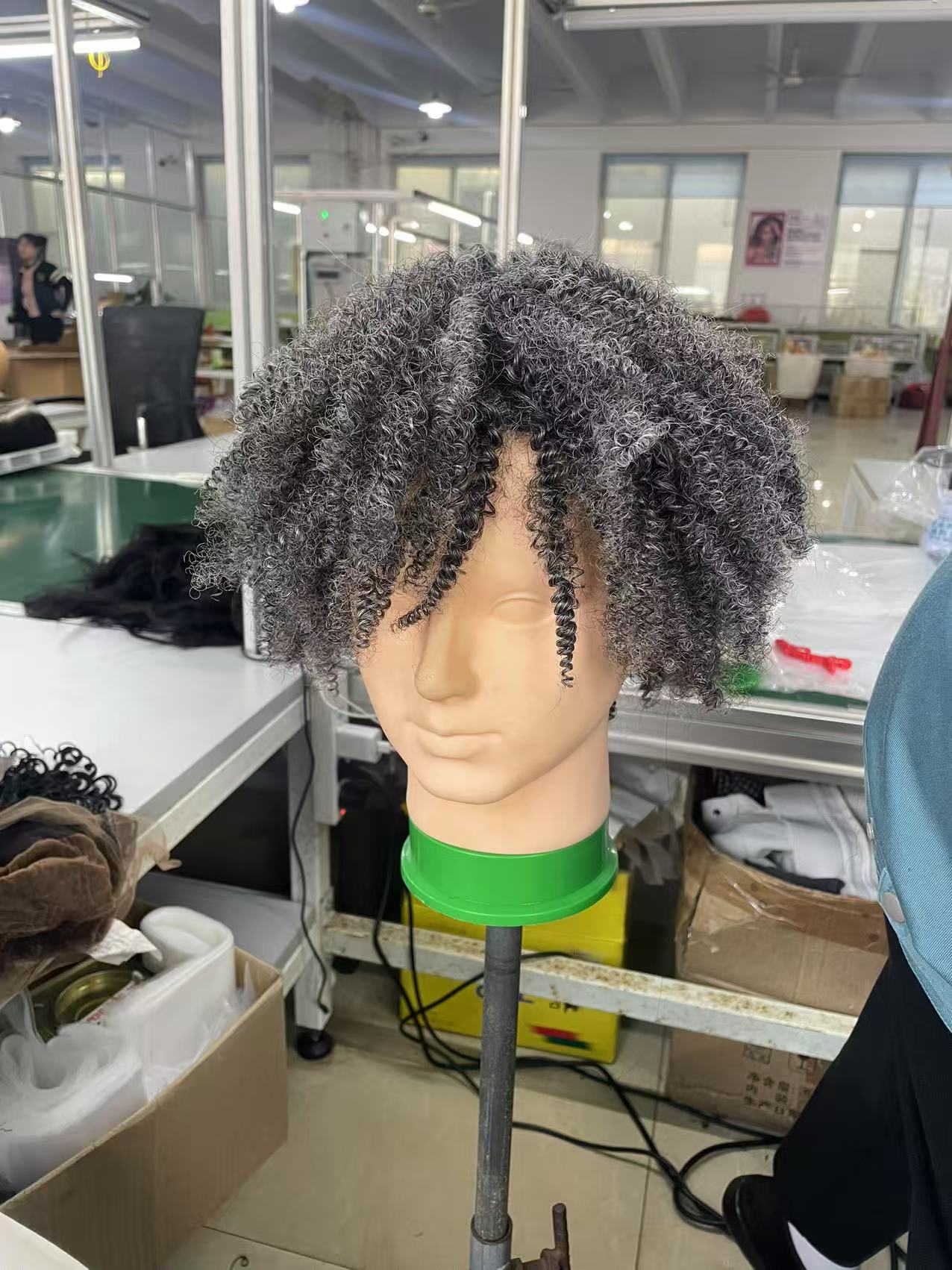 Custom gray kinky human hair wigs short afro salt and pepper silver grey machine made cap non lace wig for black women 130%denstiy 10-14inch