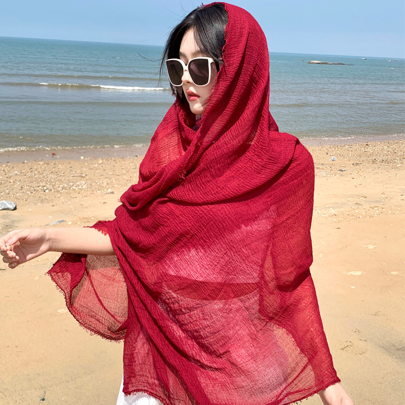K634 Qinghai Lake Chaka Salt Lake Desert Summer Red Travel Cotton and Linen Scarf Women's Sunscreen Shawl National Style Silk Scarf