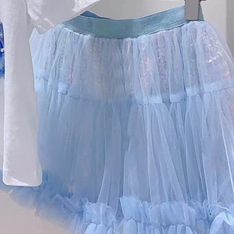 DISNEY Elsa princess kids designer clothes Girls summer outfit children's short-sleeved t-shirt two-piece set baby half-skirt.