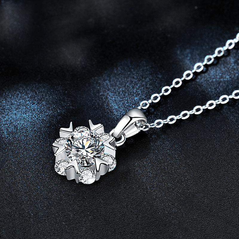 Snowflake Moissanite Necklace 925 Sterling Silver Pendant | White Gold Dainty Clavicle Chain for Women | Gift for Girlfriend