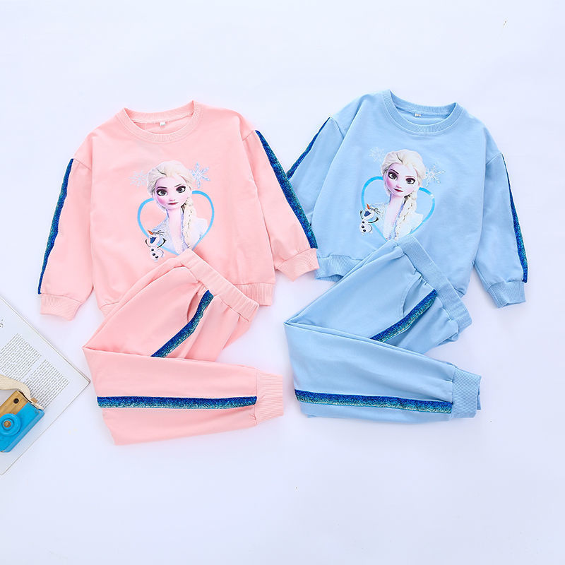 DISNEY Elsa princess kids clothes baby designer clothes Frozen girl two-piece set kids designer clothes Soft fabric.