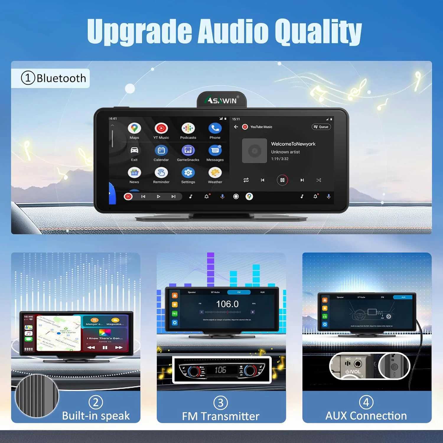 car dvr Wireless Carplay WIFI Bluetooth 4k Dash Cam Dual lens Asawin 6.86 HD Touch screen Voice control Siri Gps Navigation FM AUX R250506